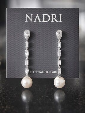 NADRI Fresh Water Pearl and Cubic Zirconia Drop Earrings